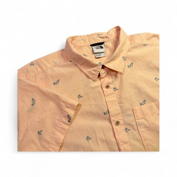 The North Face Men's Short Sleeve Shirt Button Down Fish All Over Design Sz XXL - Picture 1 of 7
